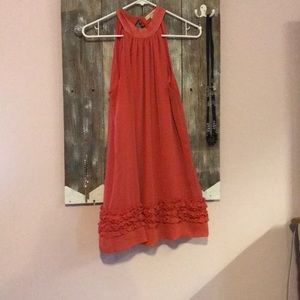 Coral dress with ruffle bottom
